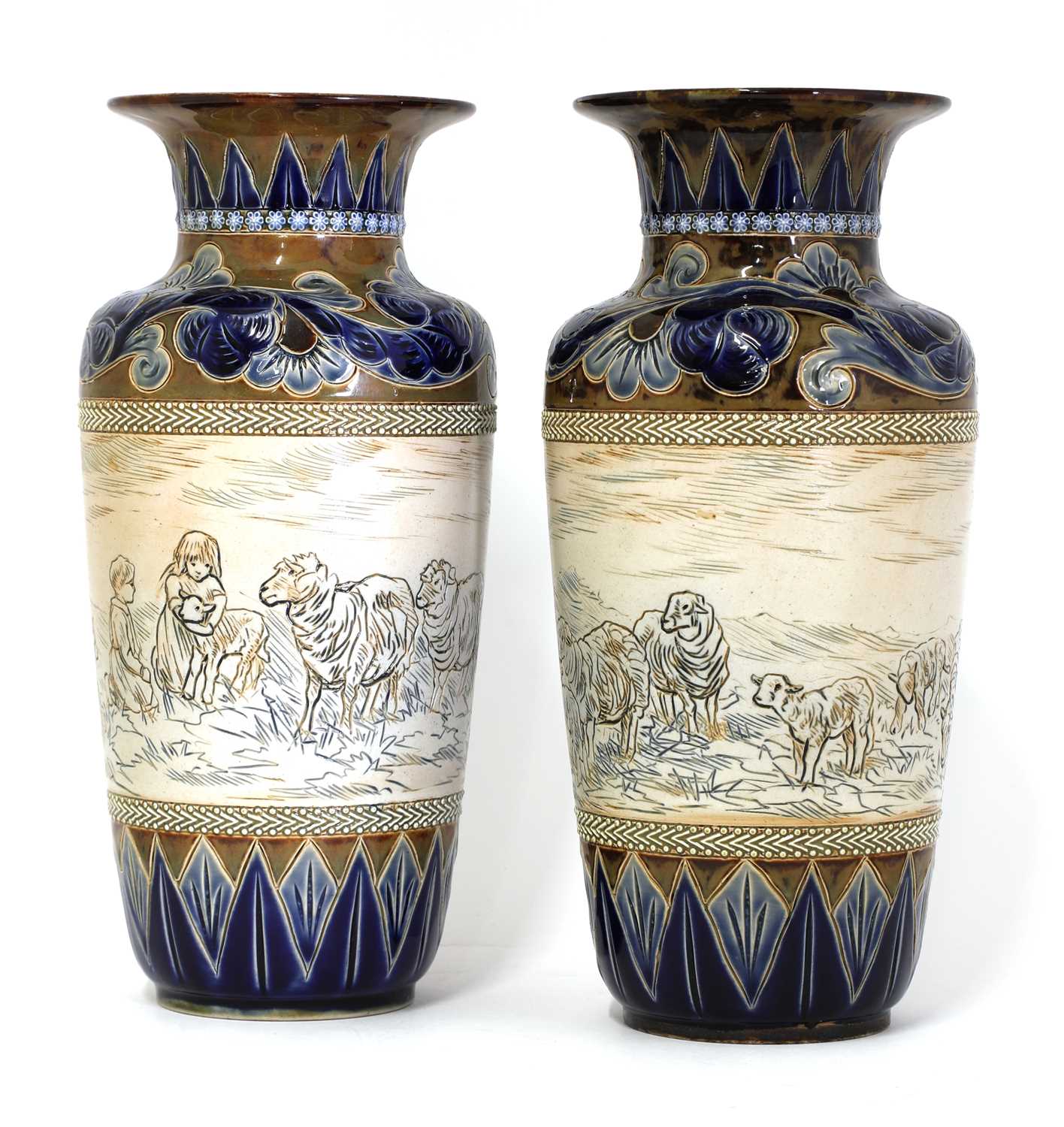 Lot 30 - A pair of Doulton Lambeth vases