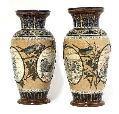 Lot 8 - A pair of Doulton Lambeth vases