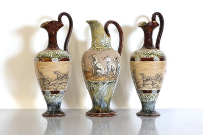 Lot 30 - A pair of Doulton Lambeth stoneware ewers