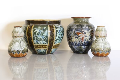 Lot 66 - A Doulton Lambeth stoneware jardinière and a vase