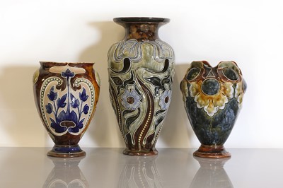 Lot 79 - Three Doulton Lambeth stoneware vases