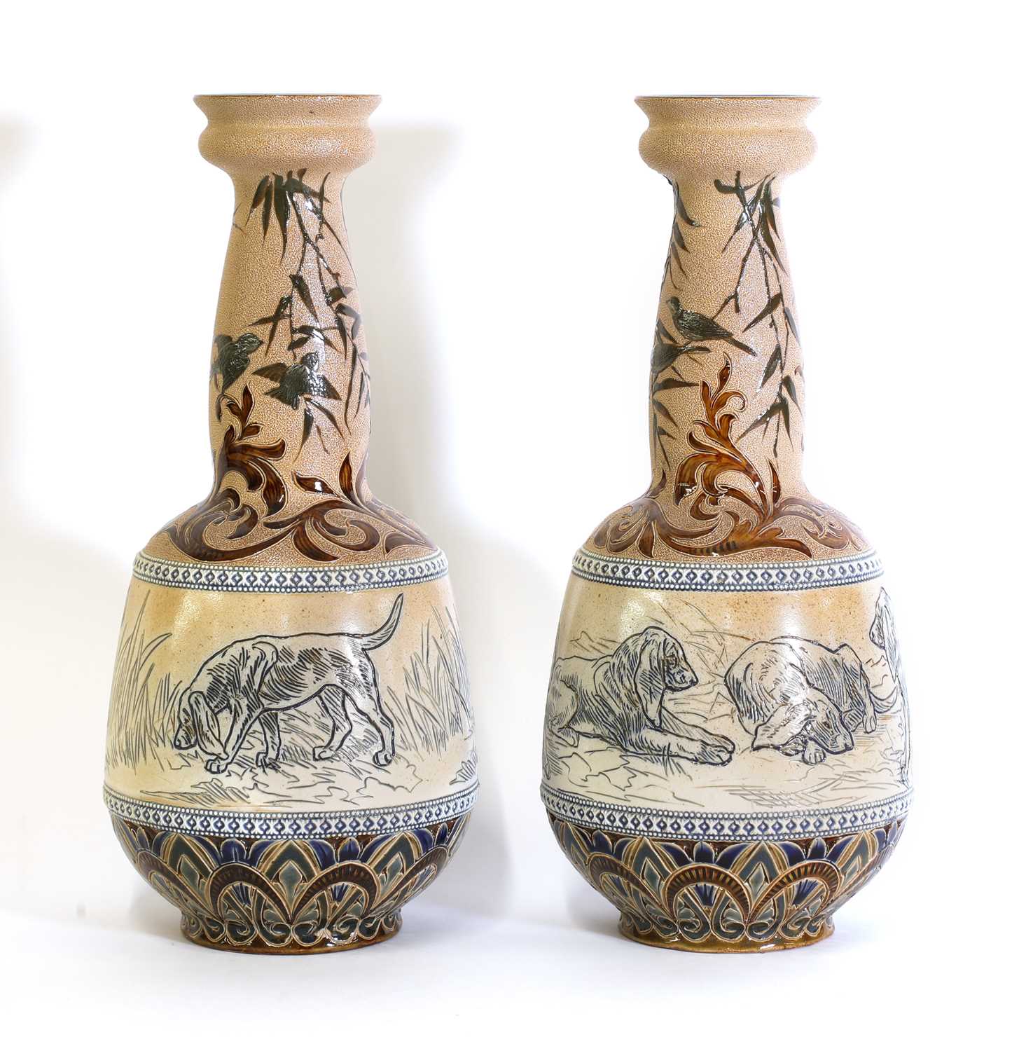 Lot 32 - A pair of Doulton Lambeth stoneware vases