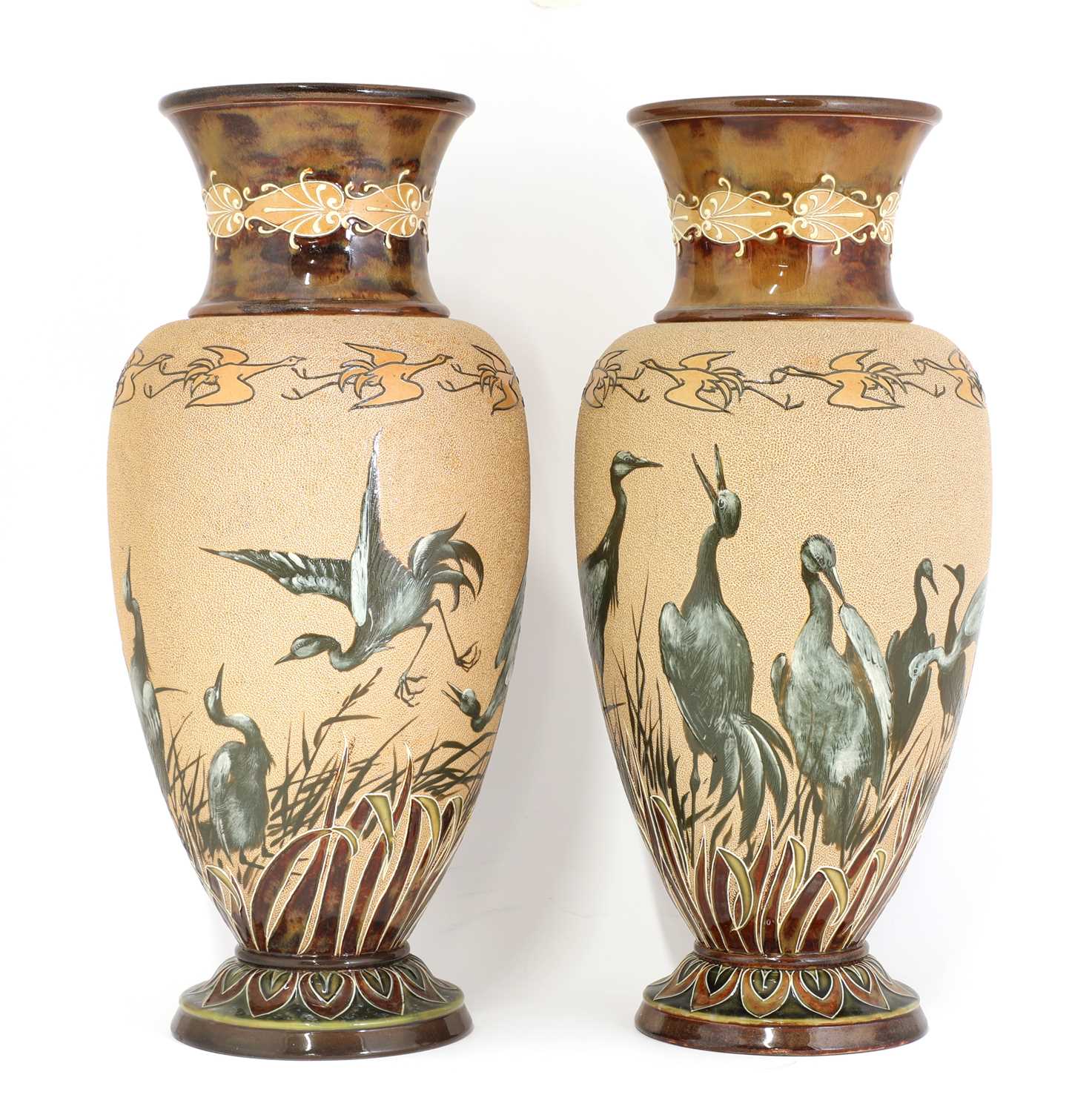 Lot 43 - A pair of Doulton Lambeth stoneware vases