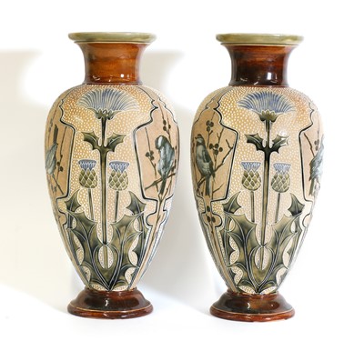 Lot 40 - A pair of Doulton Lambeth stoneware vases