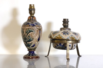 Lot 31 - A Doulton Lambeth stoneware oil lamp