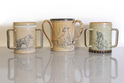 Lot 32 - Three Doulton Lambeth stoneware tygs