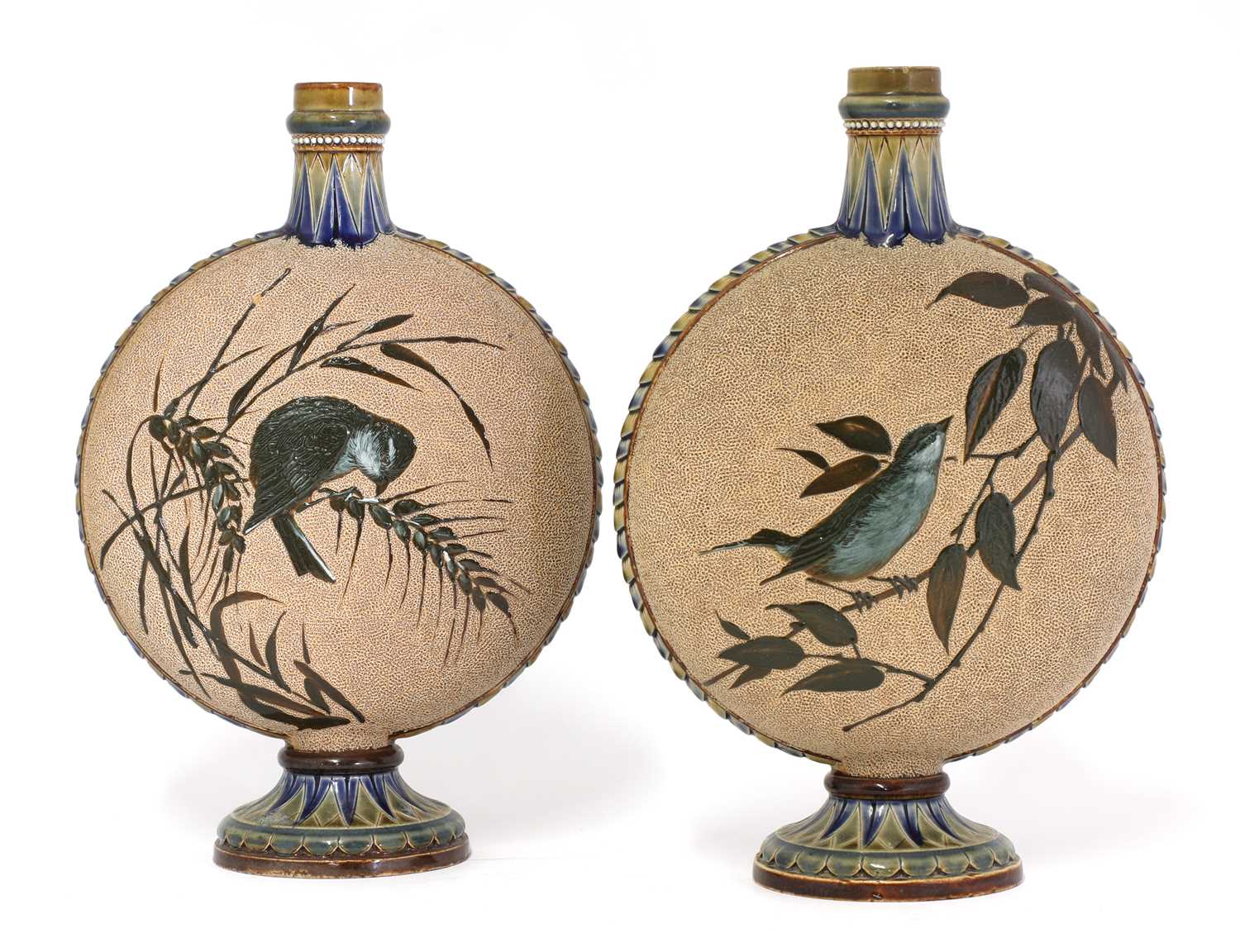 Lot 42 - A pair of Doulton Lambeth stoneware moon flasks