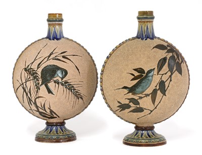 Lot 42 - A pair of Doulton Lambeth stoneware moon flasks