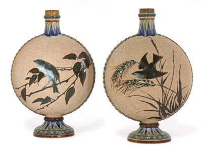 Lot 42 - A pair of Doulton Lambeth stoneware moon flasks