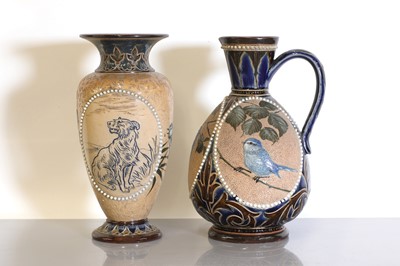 Lot 48 - A Doulton Lambeth stoneware ewer and a vase