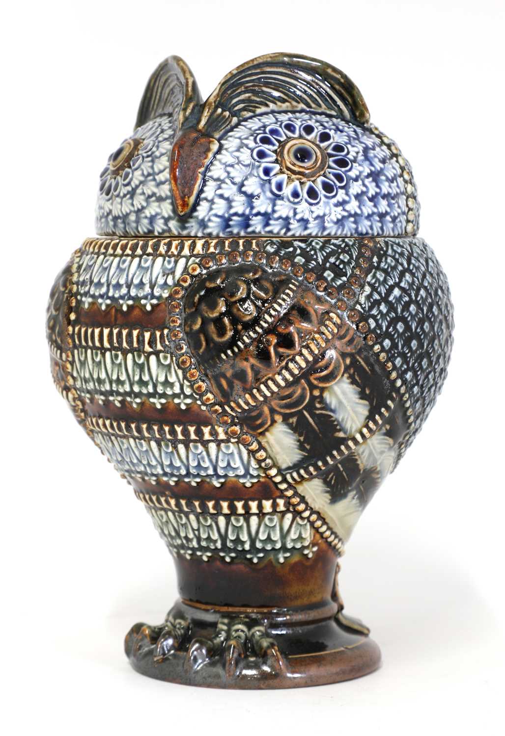 Lot 91 - A Doulton Lambeth stoneware 'owl' jar and cover