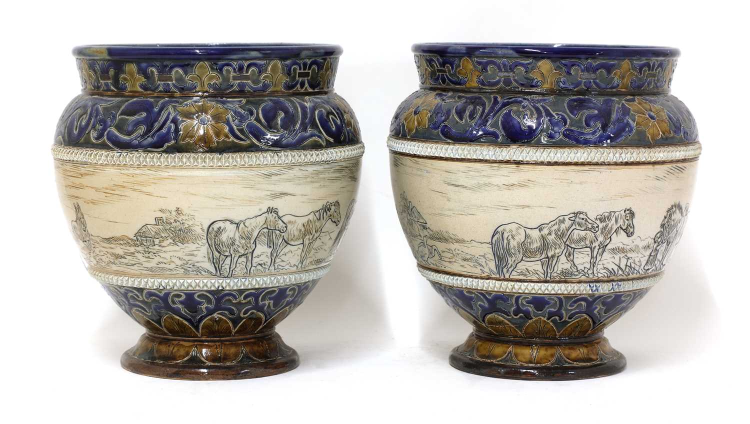 Lot 25 - A pair of Doulton Lambeth stoneware jardinières