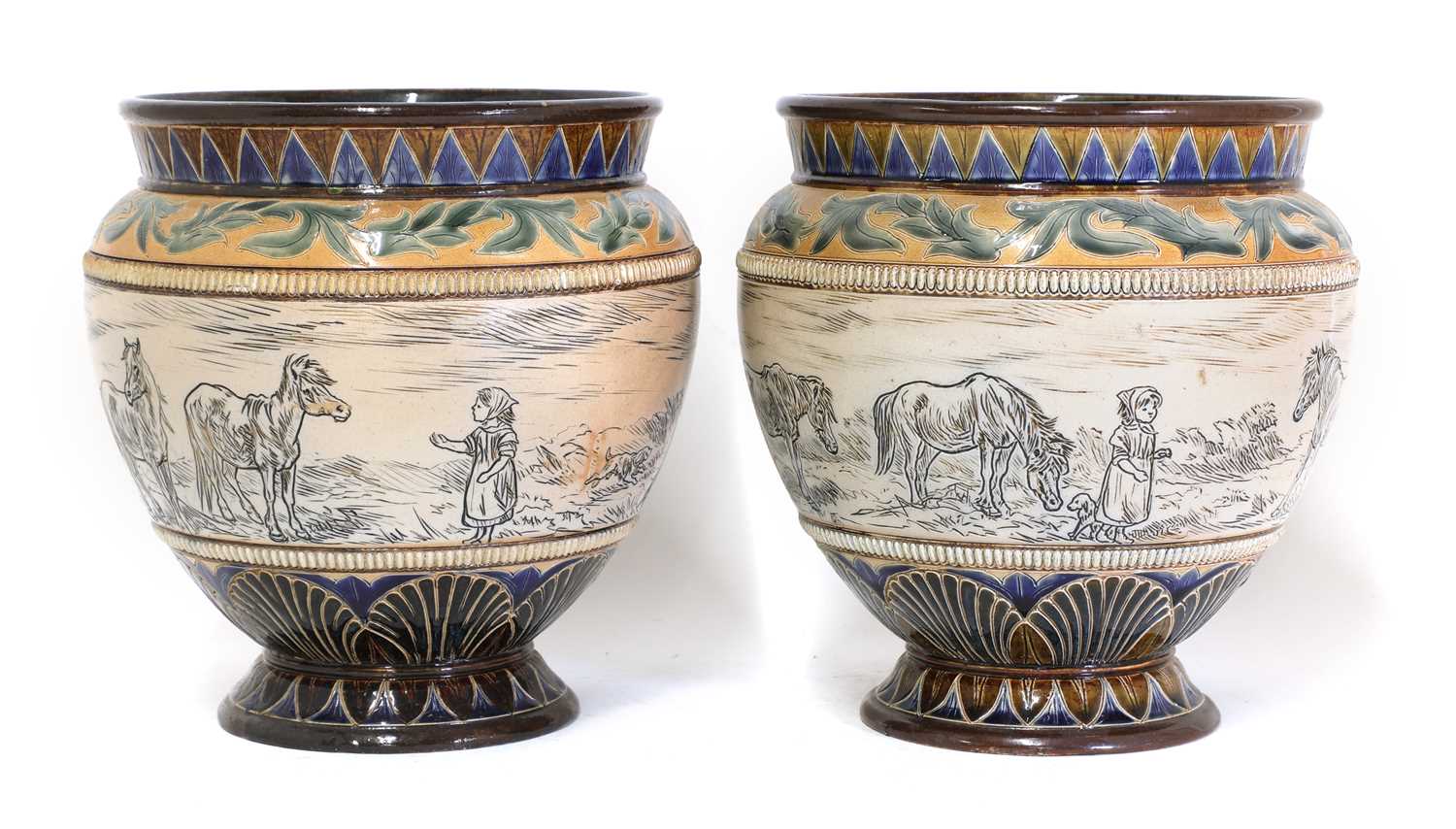 Lot 26 - A pair of Doulton Lambeth stoneware jardinières