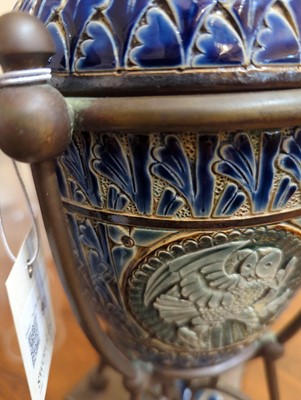 Lot 90 - A Doulton Lambeth stoneware oil lamp