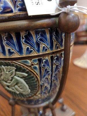 Lot 90 - A Doulton Lambeth stoneware oil lamp