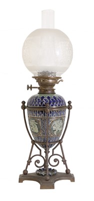 Lot 90 - A Doulton Lambeth stoneware oil lamp