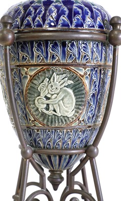 Lot 90 - A Doulton Lambeth stoneware oil lamp