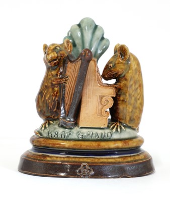 Lot 68 - A Doulton stoneware 'Mouse Musician' menu holder, 'Harp & Piano'