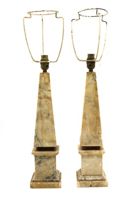 Lot 206 - A pair of alabaster obelisks