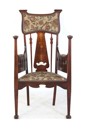 Lot 41 - An Art Nouveau mahogany and inlaid armchair