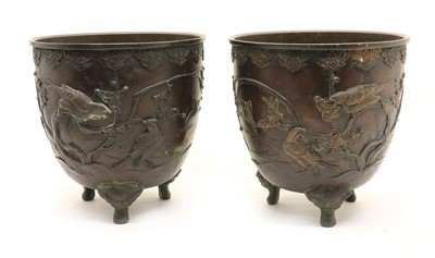 Lot 184 - A pair of Japanese plum bronze jardinieres