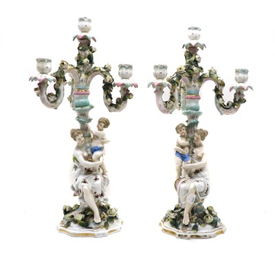 Lot 105 - A near pair of Sitzendorf porcelain candelabra