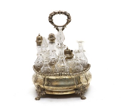 Lot 50 - A Victorian silver seven-bottle cruet stand