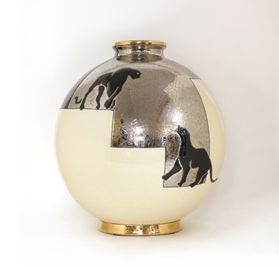 Lot 126 - A Longwy faience Art Deco-style 'Panthères Noires' vase