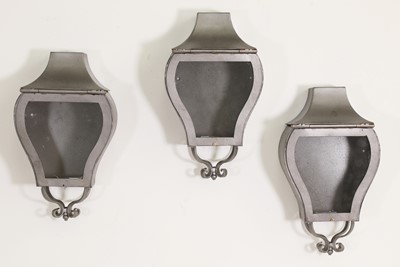 Lot 206 - Three painted wrought iron wall lanterns