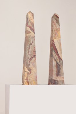 Lot 415 - A pair of large pink marble obelisks