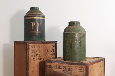 Lot 428 - Two Regency green-painted toleware tea canisters