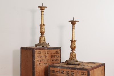 Lot 462 - A pair of giltwood pricket candlesticks