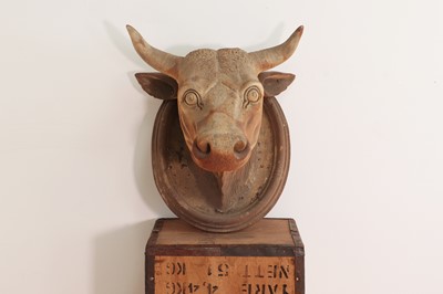Lot 452 - A large unglazed stoneware bull's head