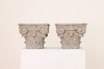 Lot 485 - A pair of cast iron Corinthian column capitals