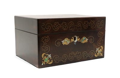 Lot 274 - A Victorian workbox with brass and mother of pearl inlay