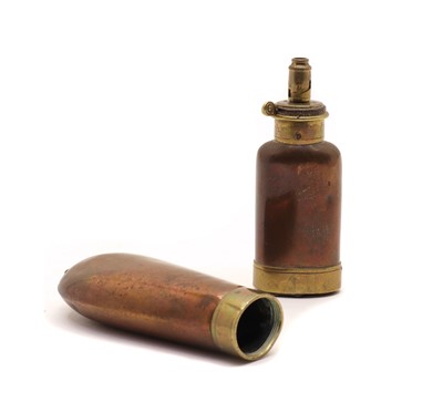 Lot 72 - A Hawkesley copper and brass powder flask.
