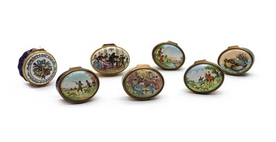 Lot 244 - A collection of seven Bilston and Battersea enamel boxes
