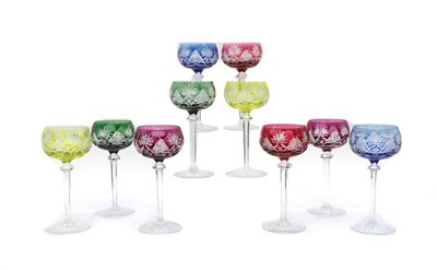Lot 136 - A set of ten Val St Lambert ‘Berncastel’ cut glass hock glasses