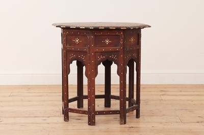 Lot 445 - A teak, bone, and ebony octagonal occasional table