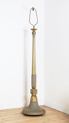 Lot 31 - A grey and gold painted wooden standard lamp