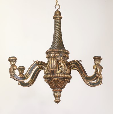 Lot 136 - An Edwardian carved and painted softwood six-light chandelier