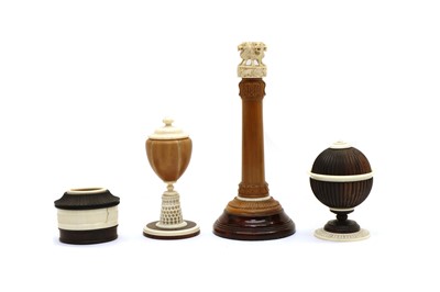 Lot 254 - A ivory and wooden desk stand