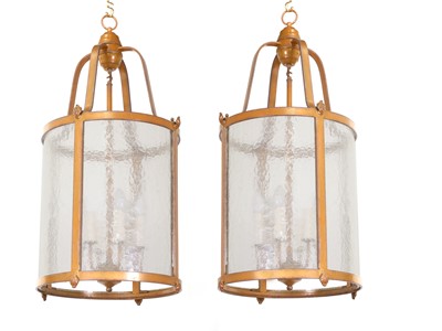 Lot 194 - A pair of French lacquered cylindrical lanterns