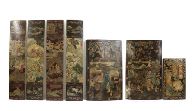 Lot 111 - A group of seven Chinese lacquered panels