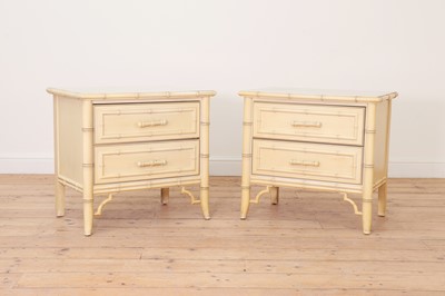 Lot 19 - A pair of painted faux bamboo bedside tables