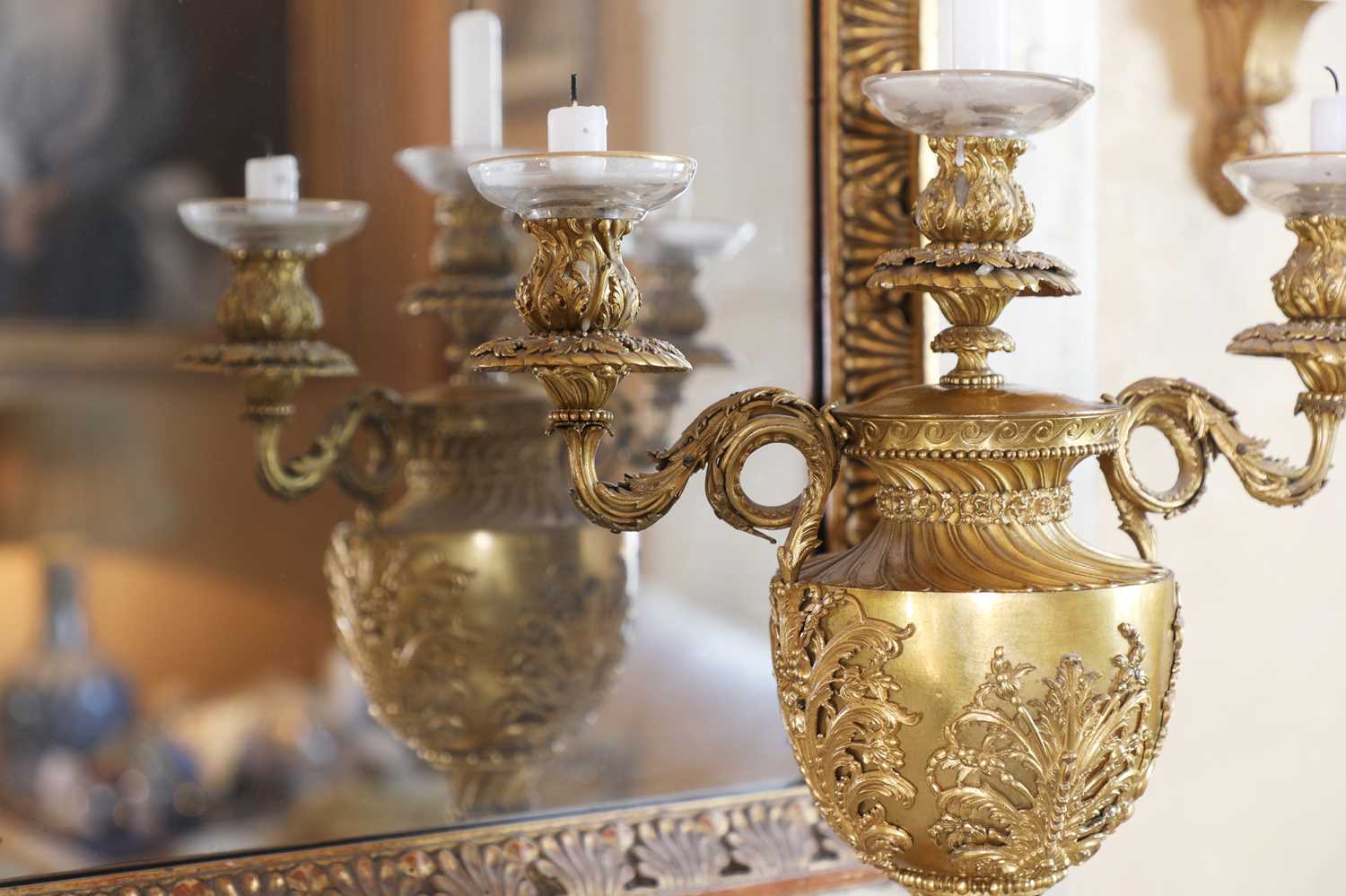 Lot 33 - A George III ormolu three-light candelabrum