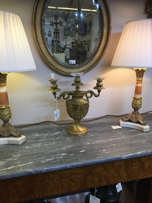 Lot 33 - A George III ormolu three-light candelabrum