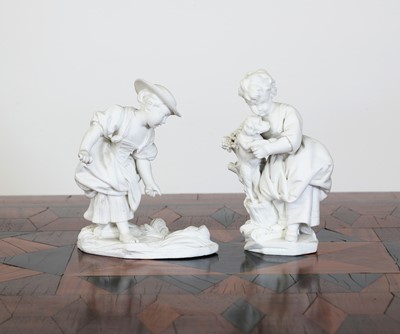 Lot 134 - A pair of Vincennes soft-paste biscuit porcelain figures