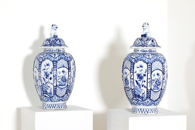 Lot 55 - Two pairs of delftware blue and white vases