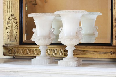 Lot 9 - A pair of Italian neoclassical alabaster lamp vases